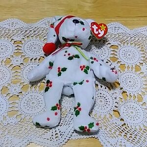 Ty Beanie Baby 1998  HolidayTeddy Jingle Bells Santa Hat Stuffed Animal Vintage